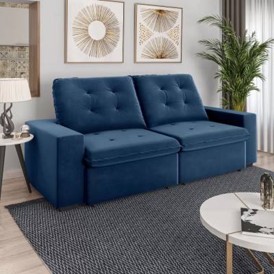 Sofá 2 Lugares Retrátil e Reclinável Tecido Veludo Fino Azul